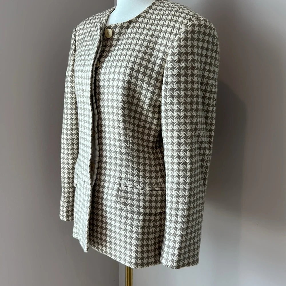 Vintage Prophecy cream taupe houndstooth long sleeve blazer jacket - Picture 2 of 14